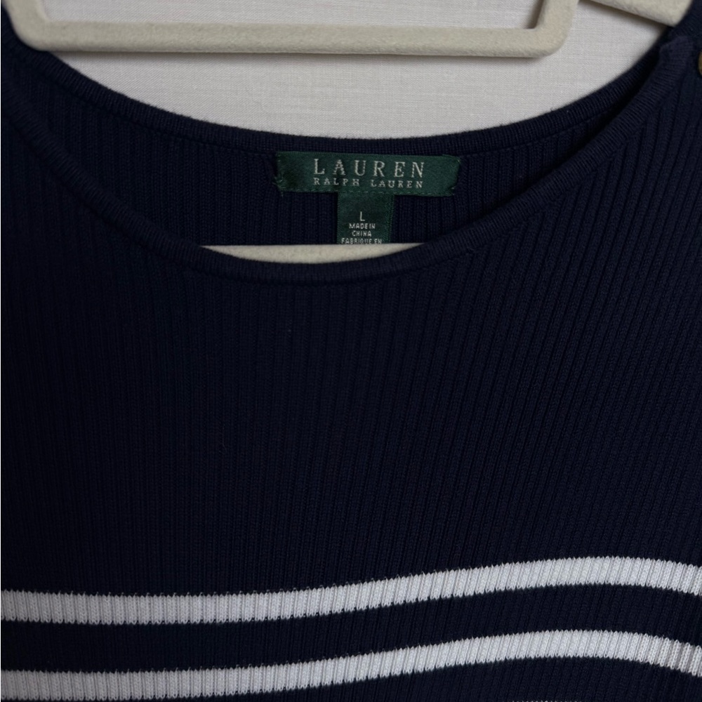 Lauren Ralph Lauren Navy Striped Cotton Sweater L | Nautical Stripe Knit - Picture 4 of 8